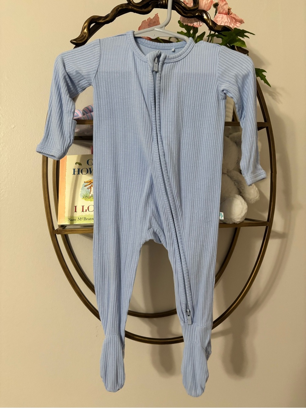 Posh Peanut Light Blue Ribbed Footed One-Piece Zipper Pajamas